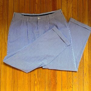Brooks Brother High Waisted, Double Pleated Big Cuff Seersucker Pants